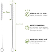 Load image into Gallery viewer, Straw Cleaner Brush Set, 10 Pieces 10 Inch Stainless Steel Handle Straw Brush Set, Extra Long Straw Brush for Tumbler, Sippy Cup, Water Bottle and Tubes
