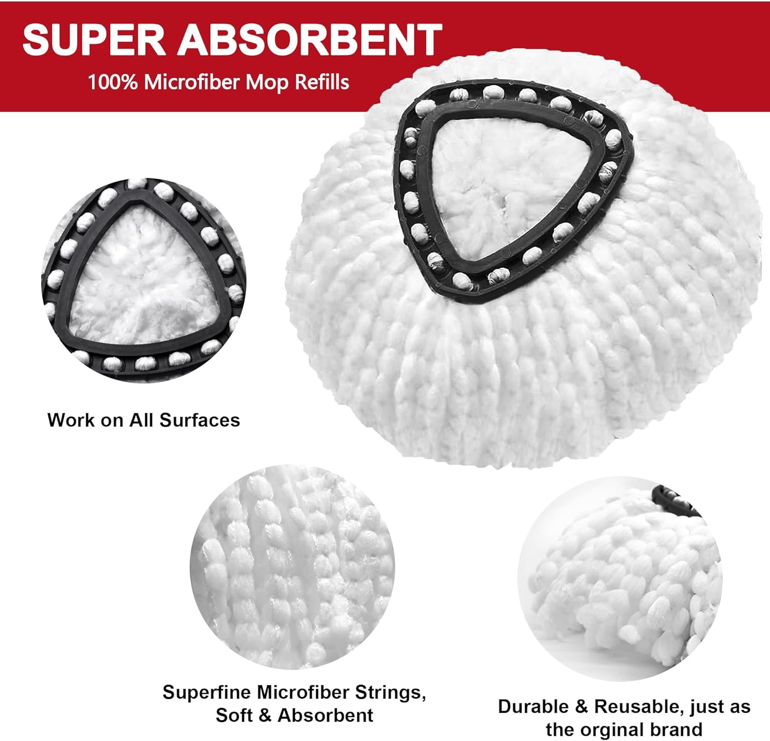 thumbnail image 2 of 4-Pack O Cedar EasyWring Spin Mop Replacement Heads - Microfiber Mop Refills With Scrub Brush 2 of 6