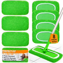 Load image into Gallery viewer, 8 Pack Reusable Microfiber Mop Pads, Machine Washable, Wet &amp; Dry Floor Cleaning, Fits Hardwood, Tile, Marble &amp; Laminate Floors, Compatible with Swiffer Sweeper
